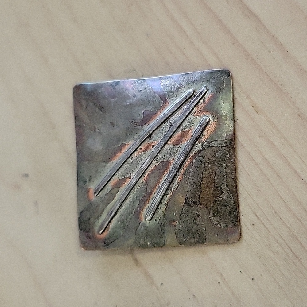 Vintage Signed Roggio Sterling and Copper Brooch